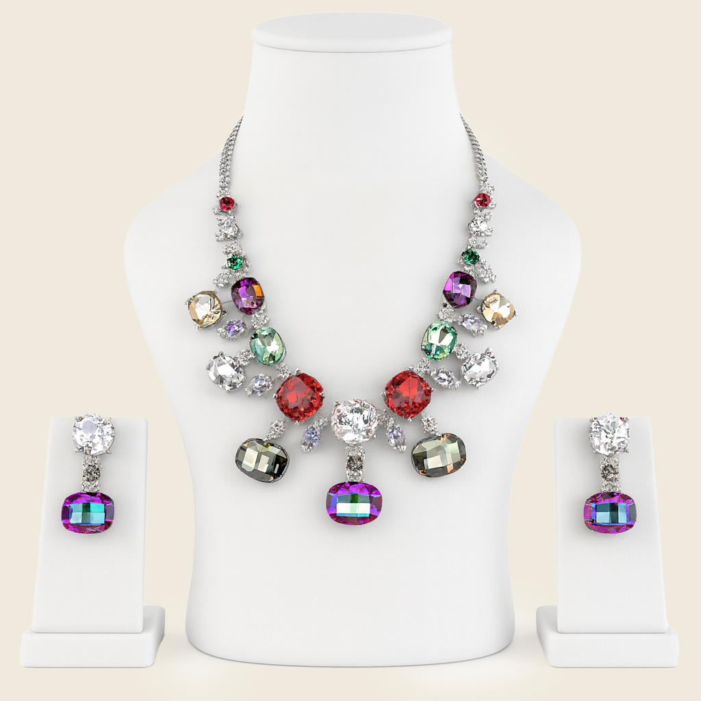 Aanura Multi-Colour Crystal Necklace Set with Earrings