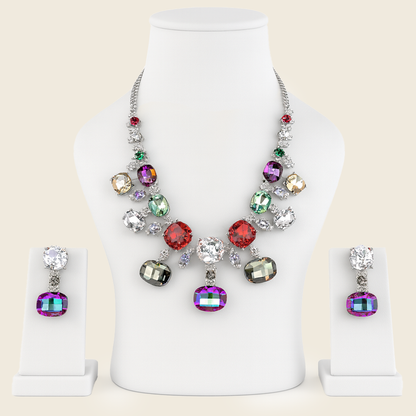 Aanura Multi-Colour Crystal Necklace Set with Earrings