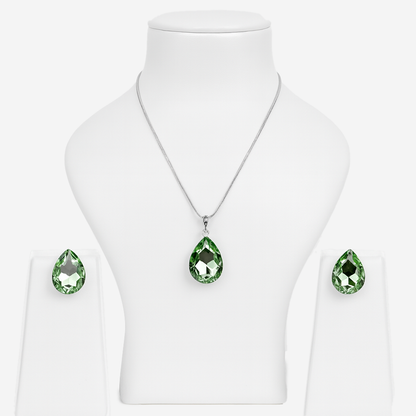 Aanura Green Teardrop Crystal Necklace Set Stainless Steel