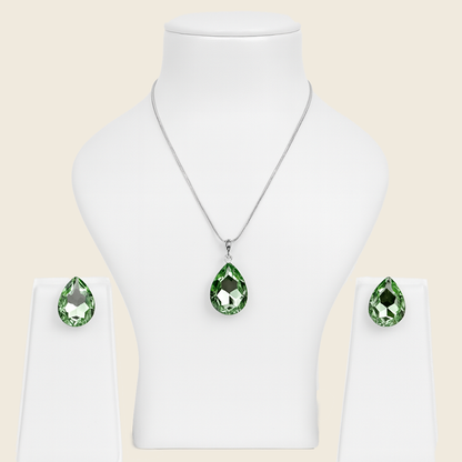 Aanura Green Teardrop Crystal Necklace Set Stainless Steel
