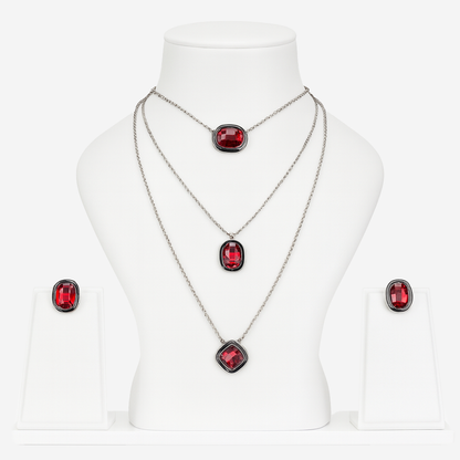 Aanura Layered Red Pendant Necklace Set