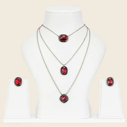 Aanura Layered Red Pendant Necklace Set