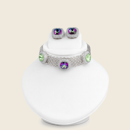 Aanura Multicolor Crystal Choker Necklace Set