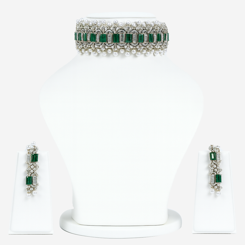 Aanura Emerald Pearl Choker Necklace Set