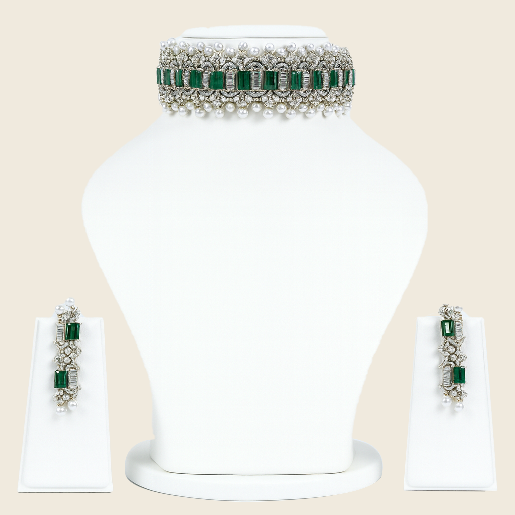 Aanura Emerald Pearl Choker Necklace Set