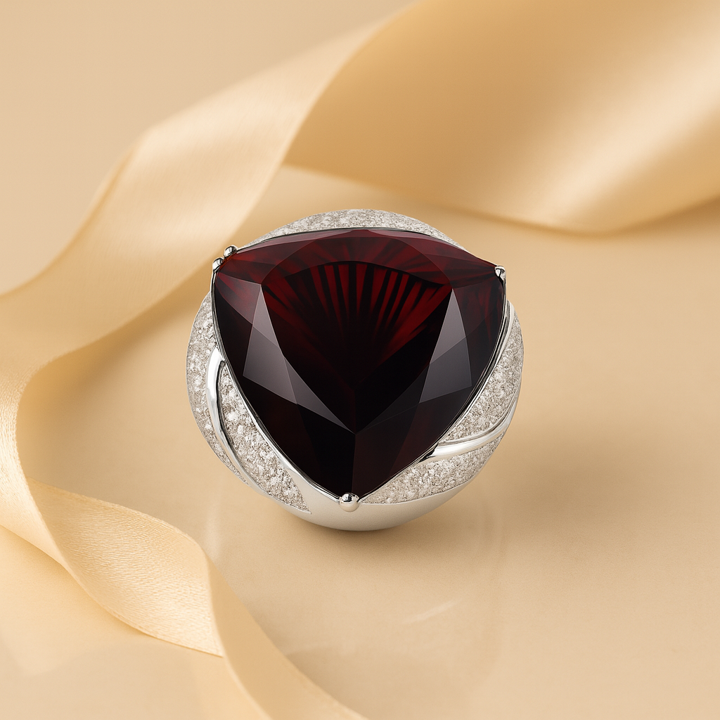 Aanura Silver Oversized Ruby-Red Statement Ring