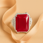 Rhodium Plated Ruby Cocktail Anti-Tarnish Waterproof Ring