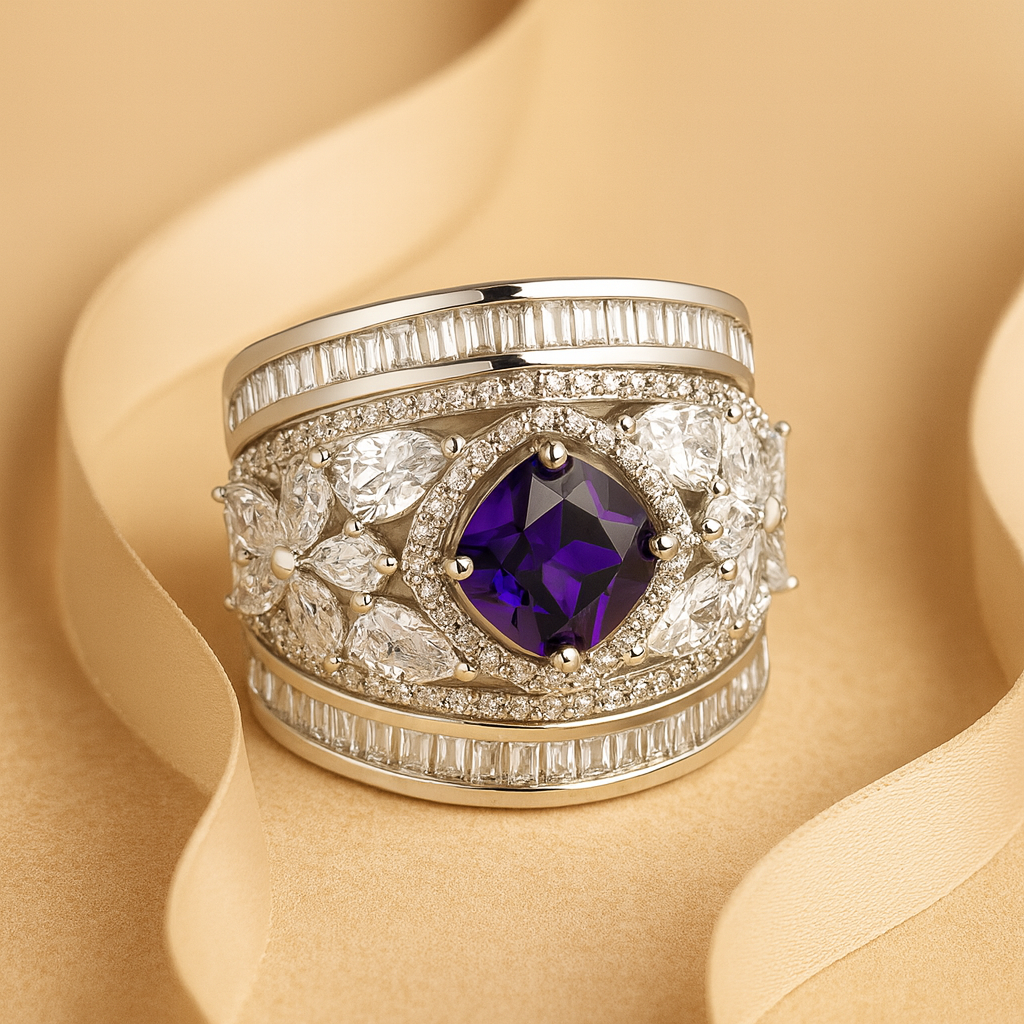 Aanura Silver Multi-Stone Crystal Statement Ring