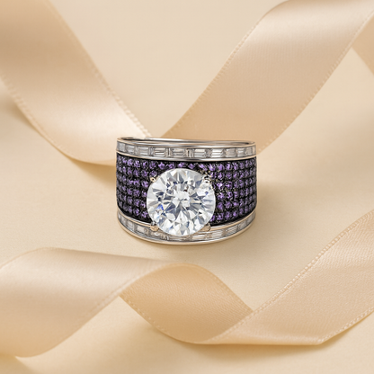 Aanura Silver Wide-Band Emerald Pavé Statement Ring