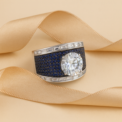 Aanura Silver Wide-Band Emerald Pavé Statement Ring