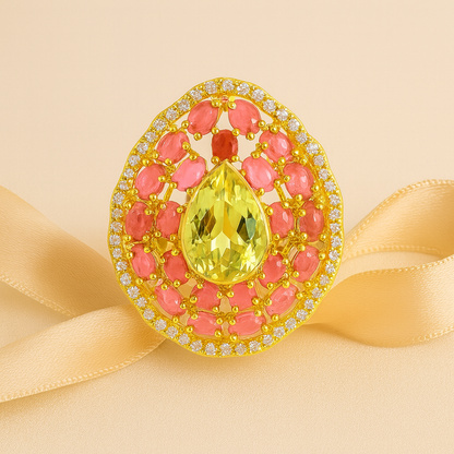 Aanura Silver Iridescent Gem & Emerald Halo Ring