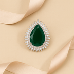 Rhodium Plated Green Oval Halo Anti-Tarnish Waterproof Ring