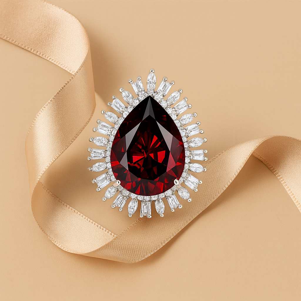 Aanura Oval Gemstone Halo Cocktail Statement Ring