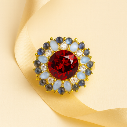 Aanura Silver Emerald Cluster Statement Ring