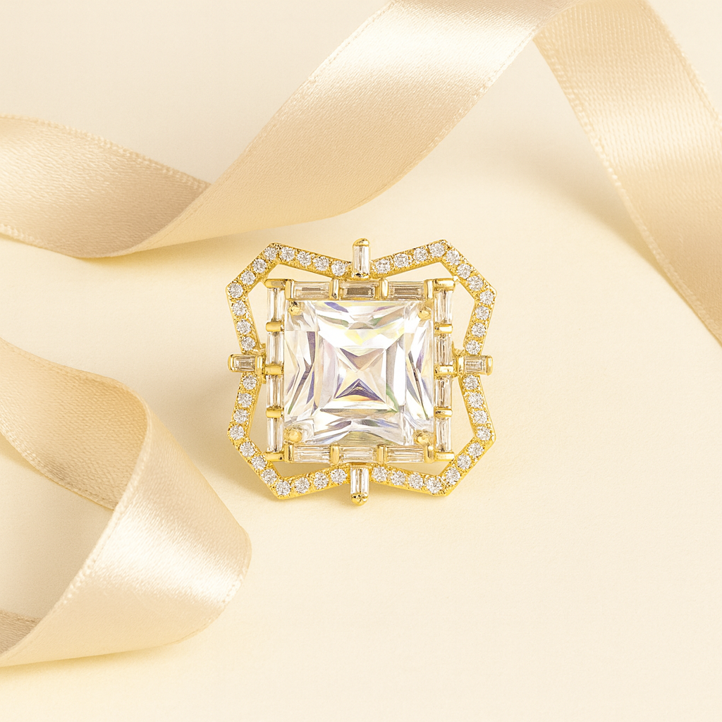 Aanura Gold-Tone Pink Gem Geometric Cocktail Ring