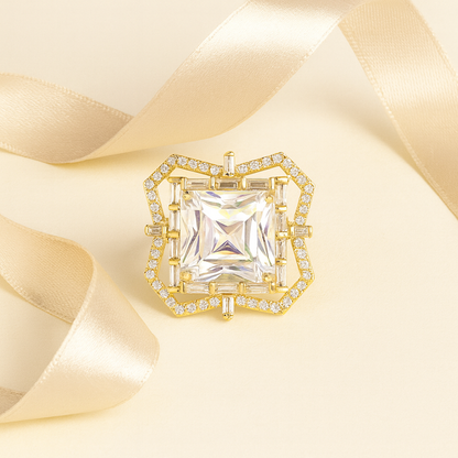 Aanura Gold-Tone Pink Gem Geometric Cocktail Ring
