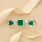 Rhodium Plated Emerald Solitaire Anti-Tarnish Waterproof Ring