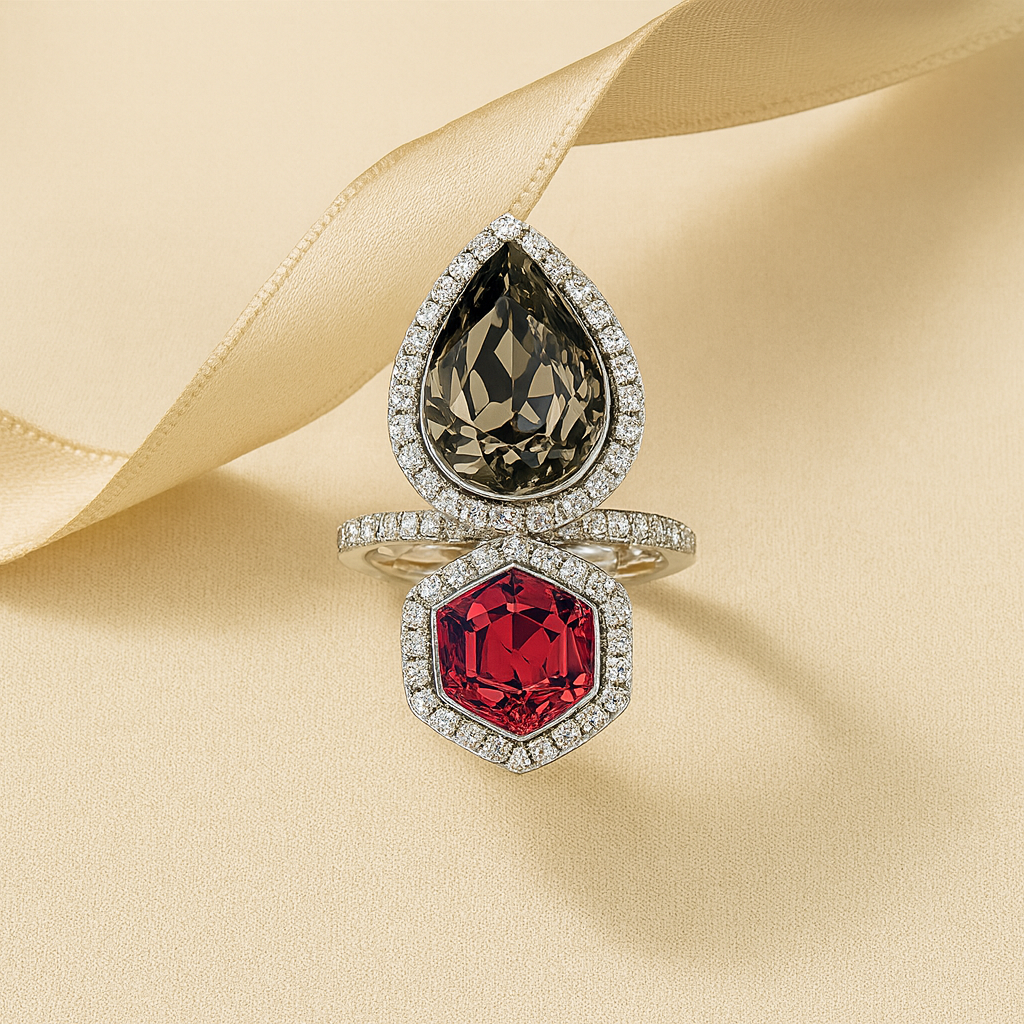 Aanura Gold-Tone Dual Gem Open Band Statement Ring