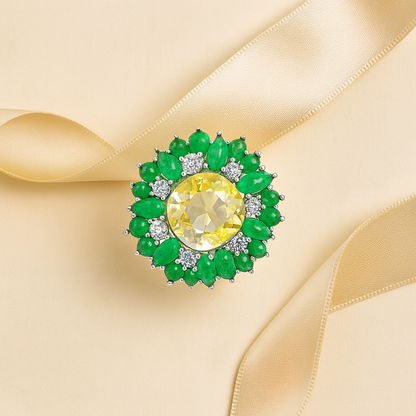 Aanura Silver Emerald Cluster Statement Ring