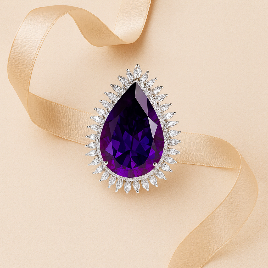 Aanura Oval Gemstone Halo Cocktail Statement Ring