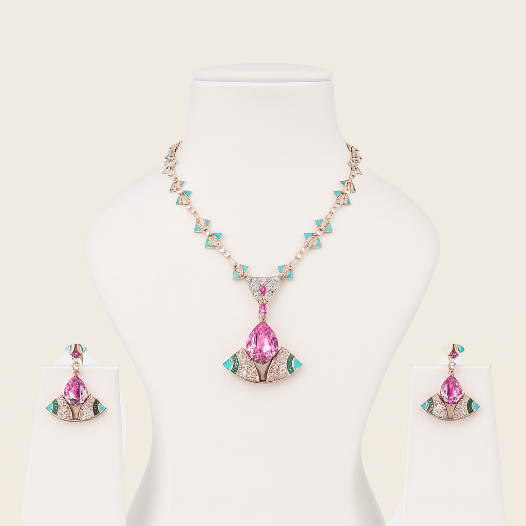 Aanura Pink Tourmaline Statement Necklace Set