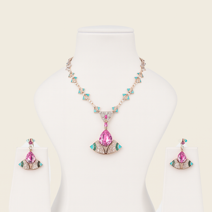 Aanura Pink Tourmaline Statement Necklace Set