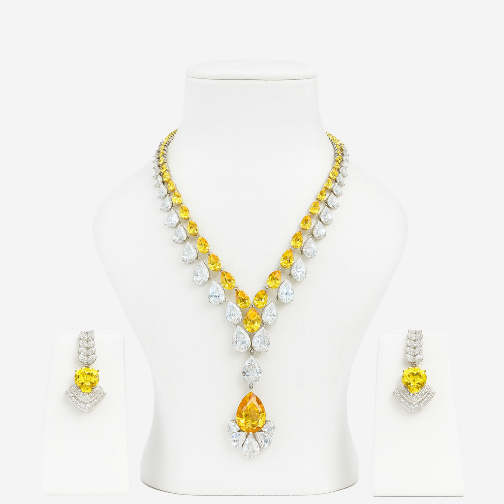 Aanura Majestic Yellow & White Drop Necklace Set