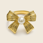 18K Gold-Plated Blossom Bow Ring with Pearl – Anti-Tarnish & Waterproof