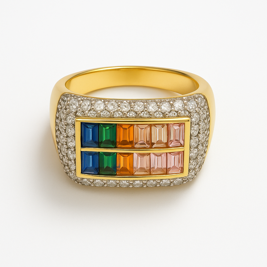 Aanura Gold-Plated Multi-Gemstone Statement Ring