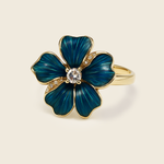 Aanura Gold-Plated Blue Enamel Flower Ring