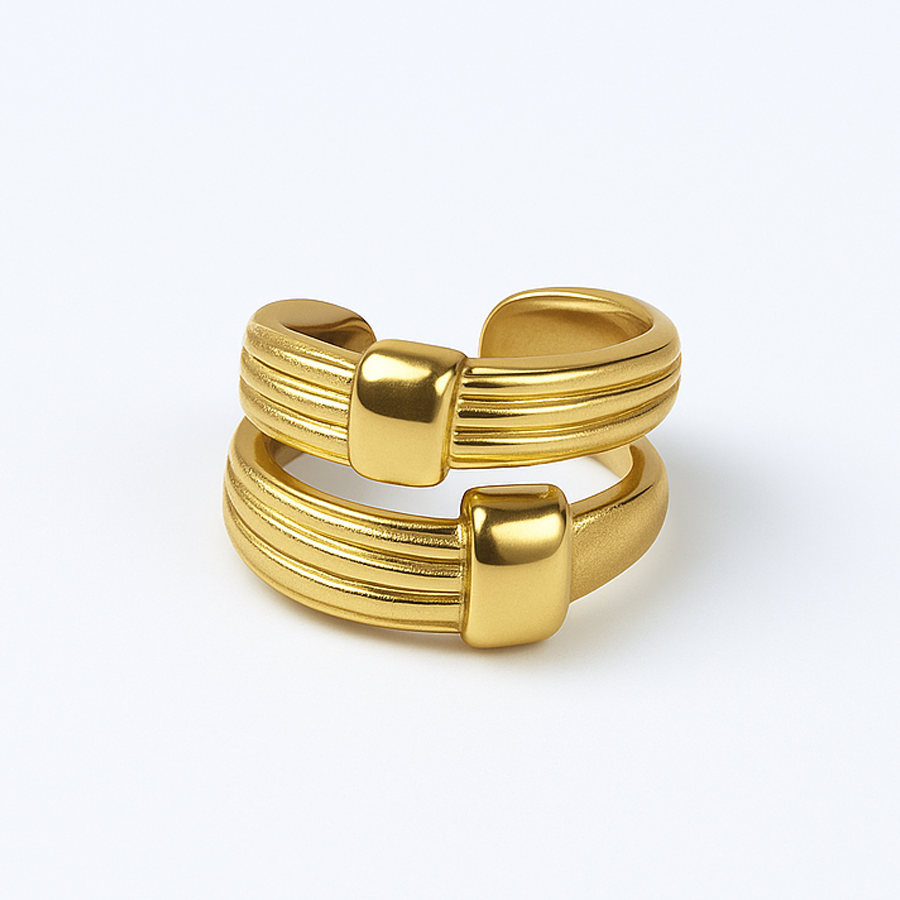 Aanura Matte & Polished Gold Adjustable Statement Ring