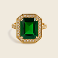 Aanura Emerald Green Gemstone & Diamond Halo Ring