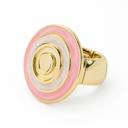 Aanura Pink & White Enamel Gold Statement Ring
