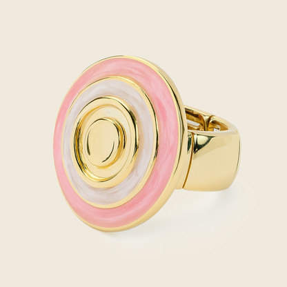 Aanura Pink & White Enamel Gold Statement Ring