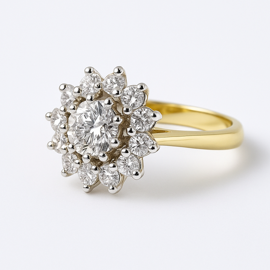 Aanura Gold-Plated Floral Diamond Cluster Ring
