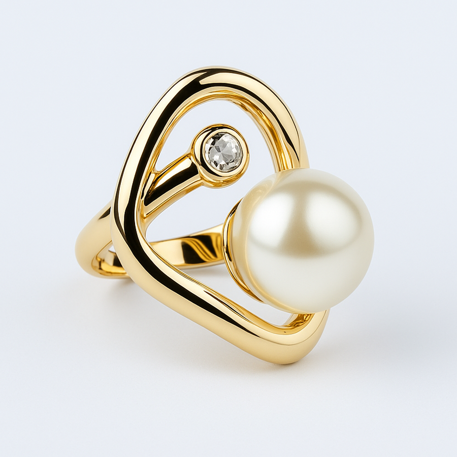 Aanura Gold-Plated Modern Pearl & Crystal Statement Ring