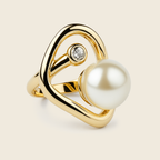 18K Gold-Plated Modern Pearl & Crystal Ring – Anti-Tarnish, Waterproof