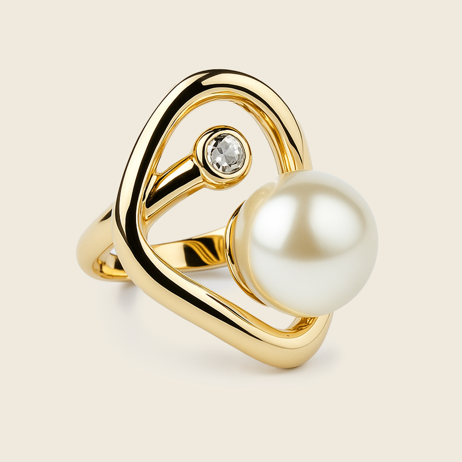 Aanura Gold-Plated Modern Pearl & Crystal Statement Ring