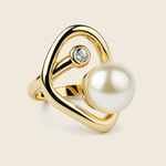 Aanura Gold-Plated Modern Pearl & Crystal Statement Ring