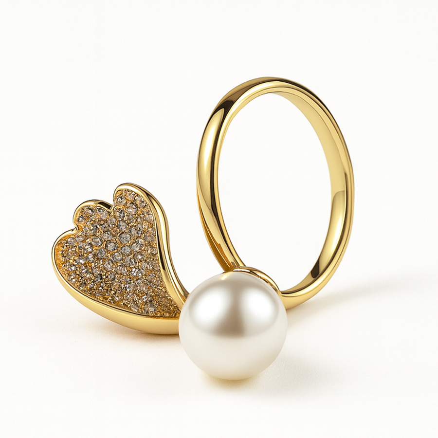 Aanura Gold-Plated Heart & Pearl Adjustable Statement Ring