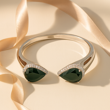 Aanura Emerald Twin Charm Silver Bracelet