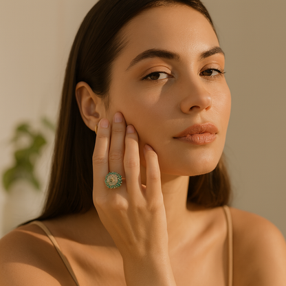 Aanura Silver Emerald Cluster Statement Ring