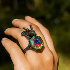 Rhodium Plated Green Insect Anti-Tarnish Waterproof Ring