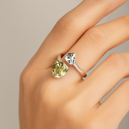 Trillion Duo Yellow & White Crystal Adjustable Statement Ring