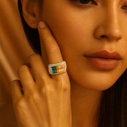 Aanura Gold-Plated Multi-Gemstone Statement Ring
