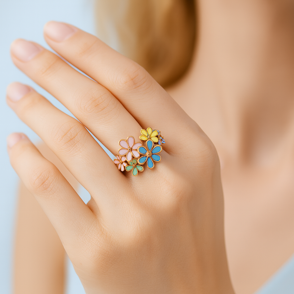 Aanura Multi-Color Enamel Floral Statement Ring