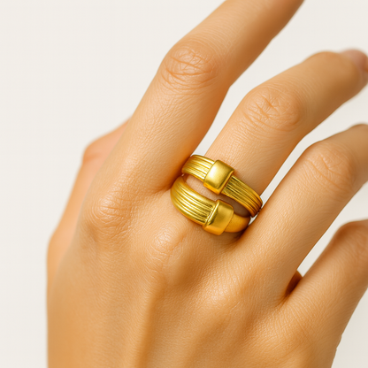 Aanura Matte & Polished Gold Adjustable Statement Ring