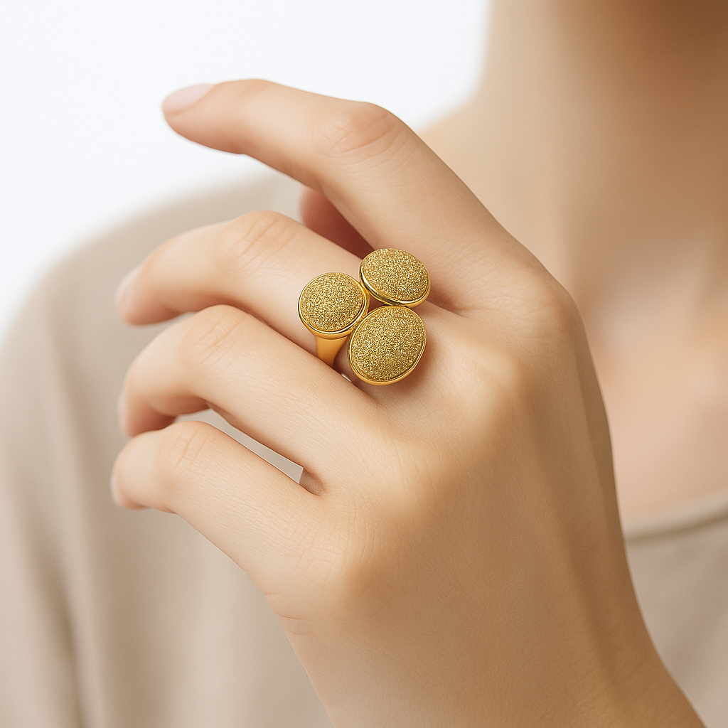 Aanura Triple Disc Textured Gold Statement Ring
