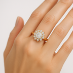 18K Gold-Plated Floral Diamond Cluster Ring – Anti-Tarnish, Waterproof