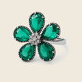 Aanura Silver-Tone Emerald Green Flower Statement Ring
